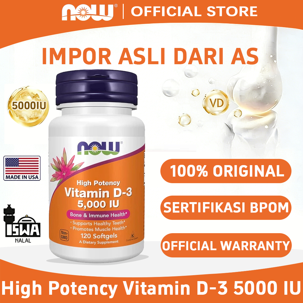 Now Vitamin D3 5000iu Suplemen Vitamin Kesehatan Tulang dan Imunitas 120 Softgels[NEW][100%Impor asl