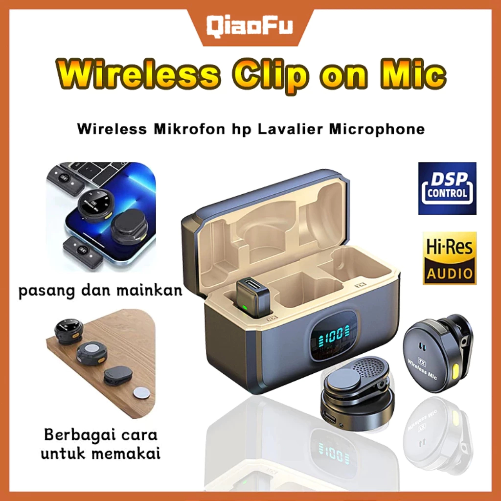 Mikrofon HP Tanpa Kabel dengan Charging Case | Ideal untuk Live Streaming & Rekaman Video