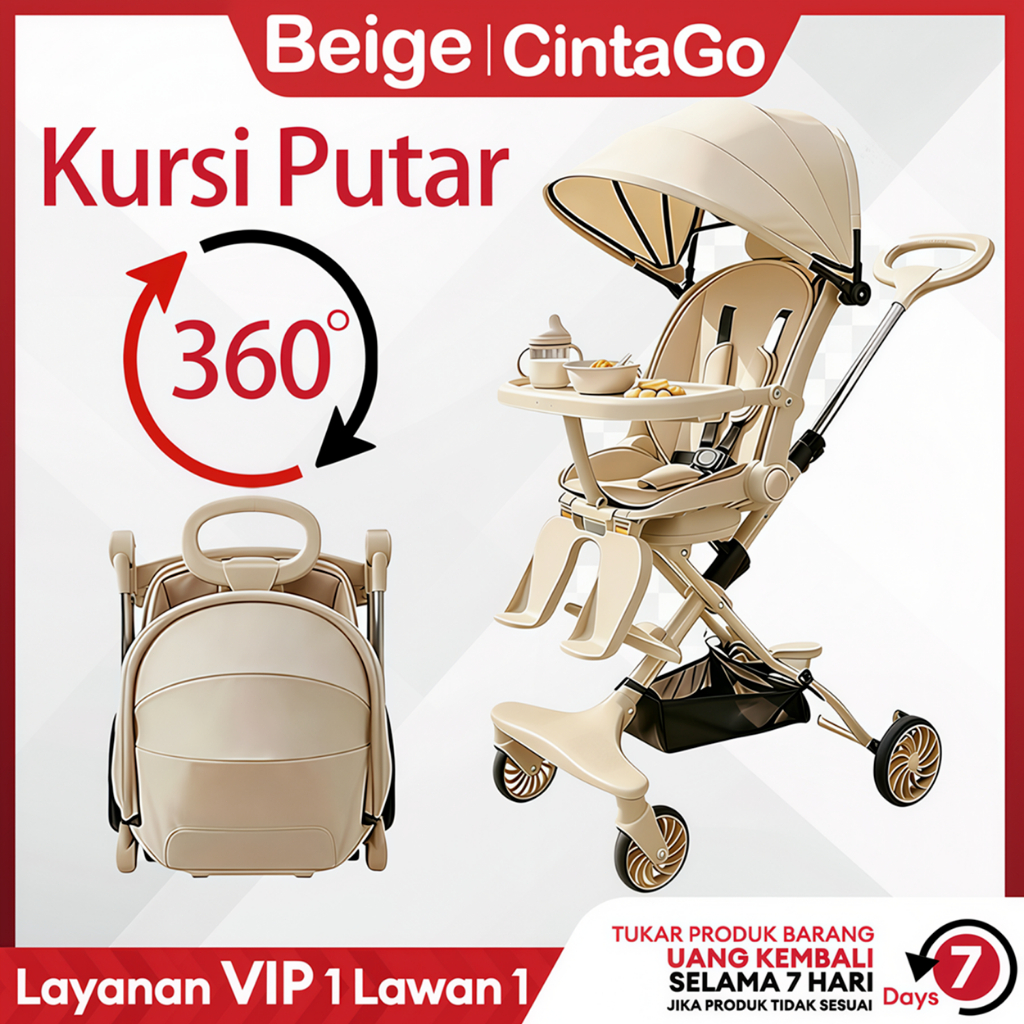 BEIGE Stroller bayi Kereta Dorong Bayi 2 Arah Stroller Duduk Travelling Dilipat