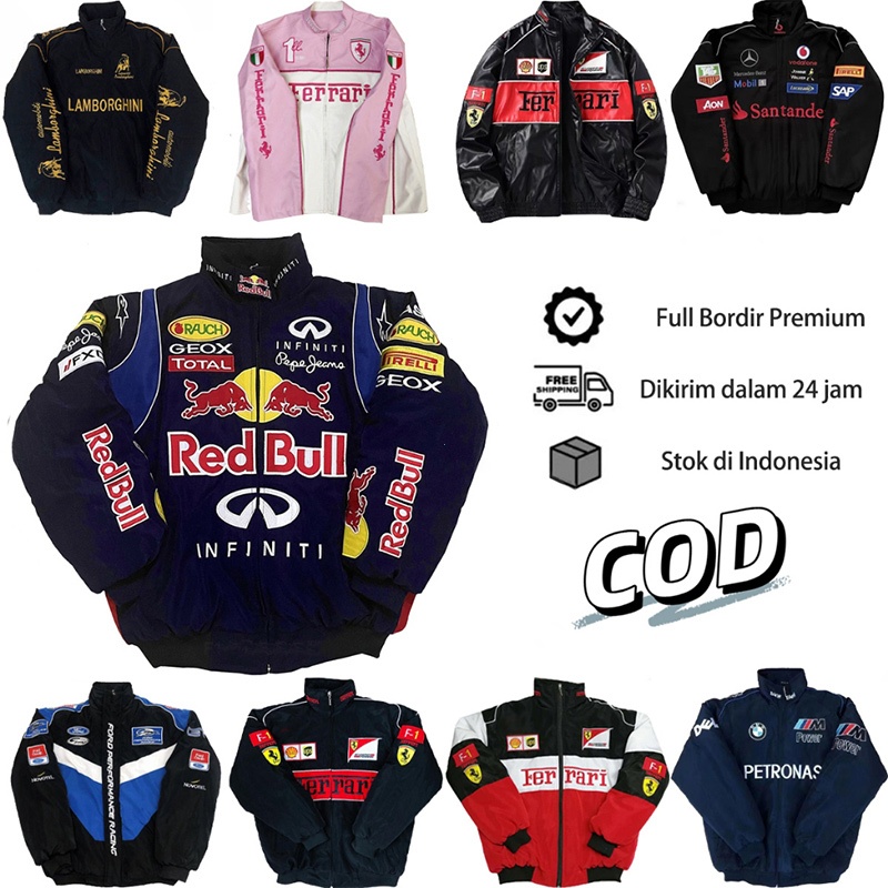 [Ready Stock]Jaket F1 Ferrari Red Bull Racing Retro Bordir Jacket Baju Windproof Waterproof Olahraga