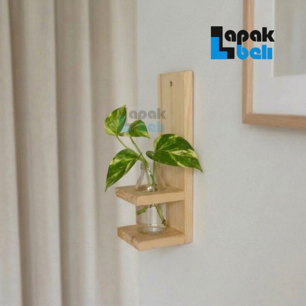 Vas Bunga Botol Gantung Kayu | Vas Kaca Gantung Estetik | Vas Kaca mini | Standing Pot Kayu