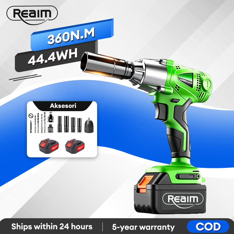 Reaim 288V Cordless Impact wrench 2 baterai cordless mesin pembuka baut ban bor set impak buka motor