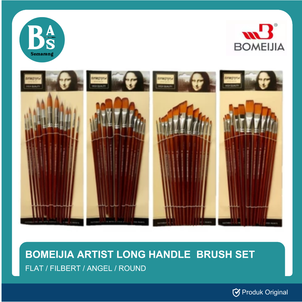 Bomeijia Artist Long Handle Brush Round / Filbert / Flat / Angle - BAS Semarang