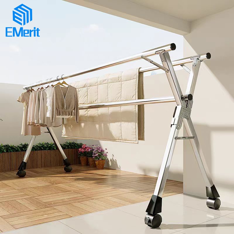 Jemuran stainless steel Jemuran baju lipat anti karat kuat Tempat jemuran baju Jemuran pakaian 240cm