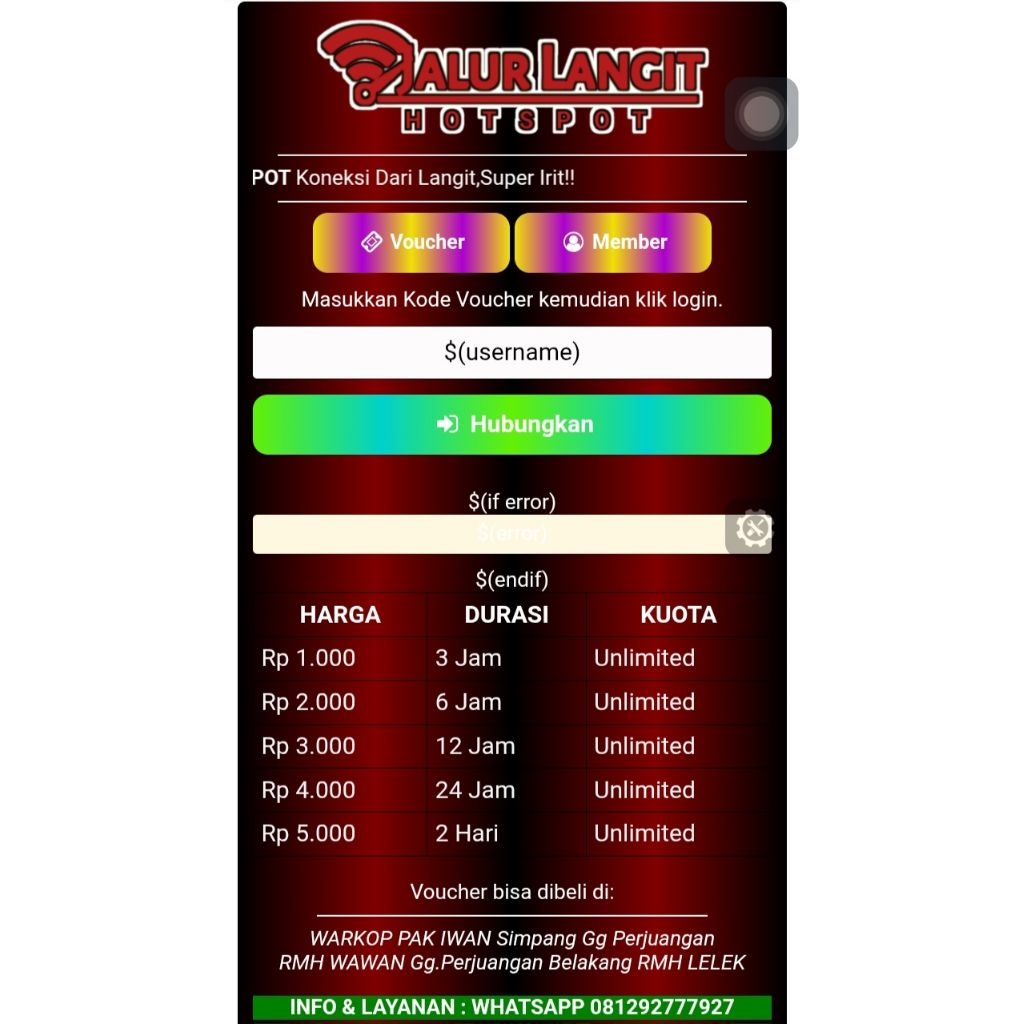 TEMPLATE LOGINPAGE MIKROTIK RT/RW NET VOUCHERAN WIFI HOTSPOT