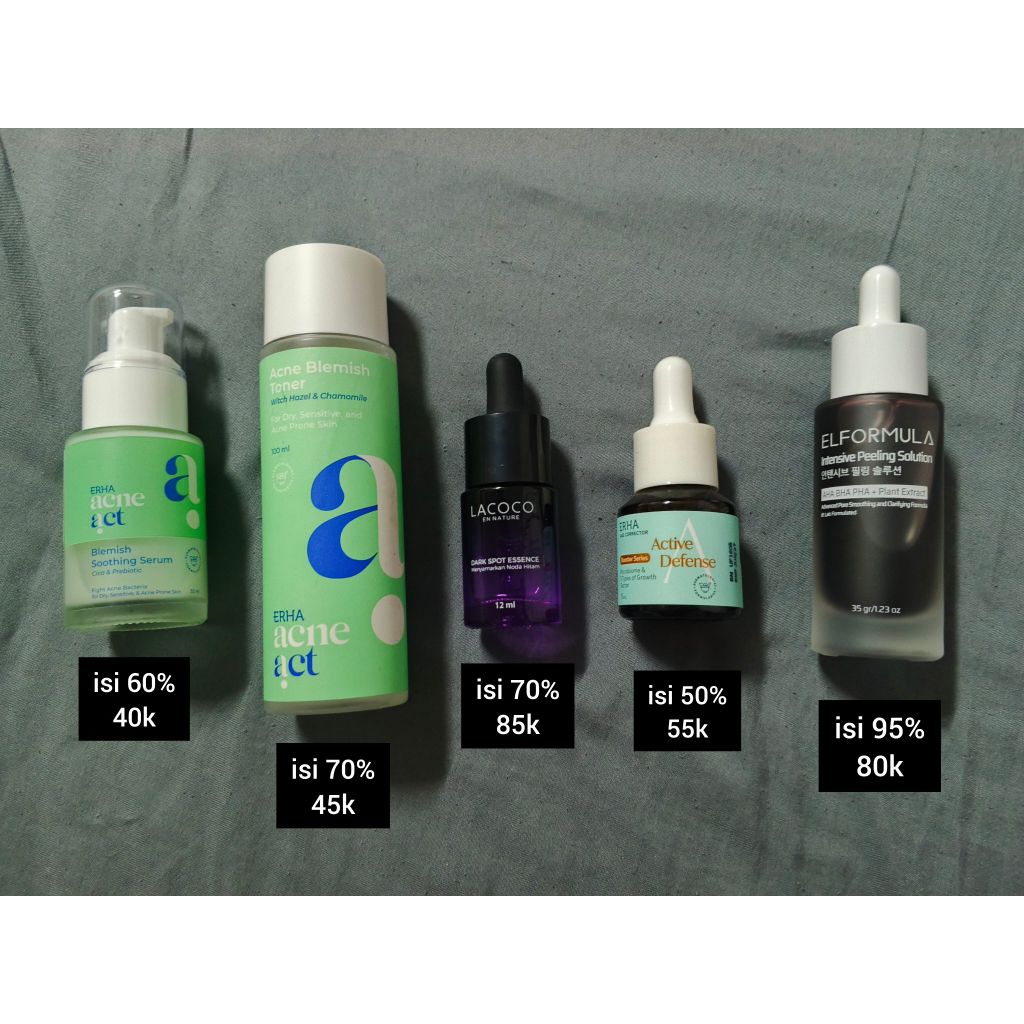 preloved skincare | toner serum sunscreen erha | peeling serum elformula | mouisturizer Dr. Althea