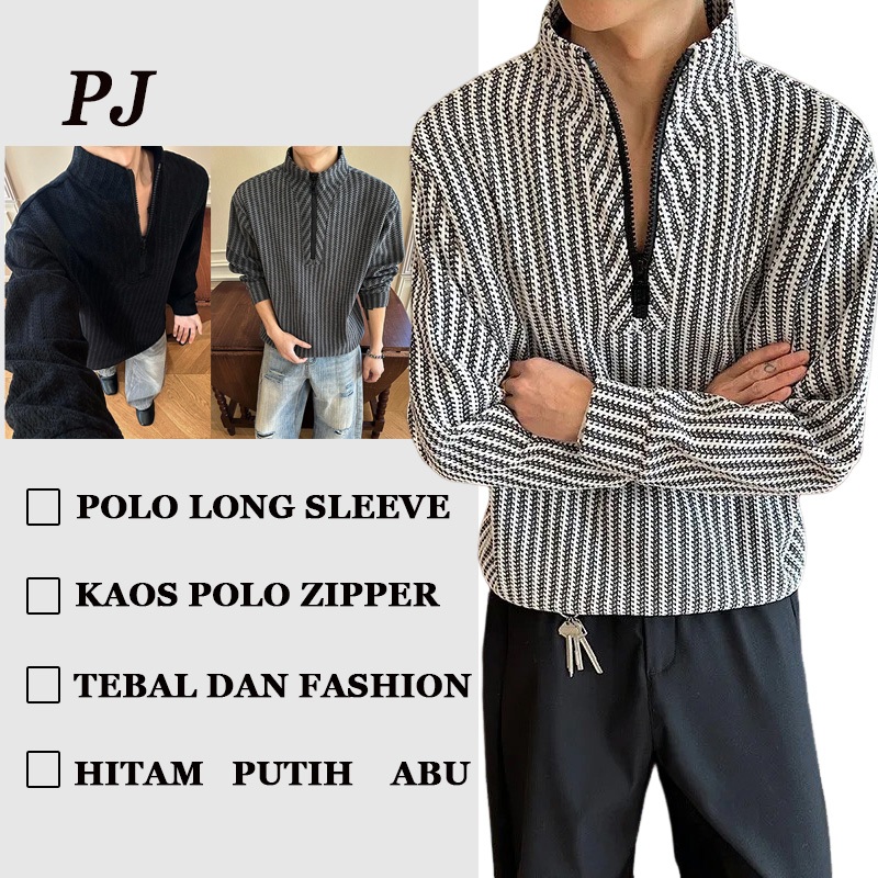 Kaos Polo Pria Lengan Panjang Putih Kaos Kerah Polos Lengan Panjang Baju Pria Size Jumbo Atasan Leng