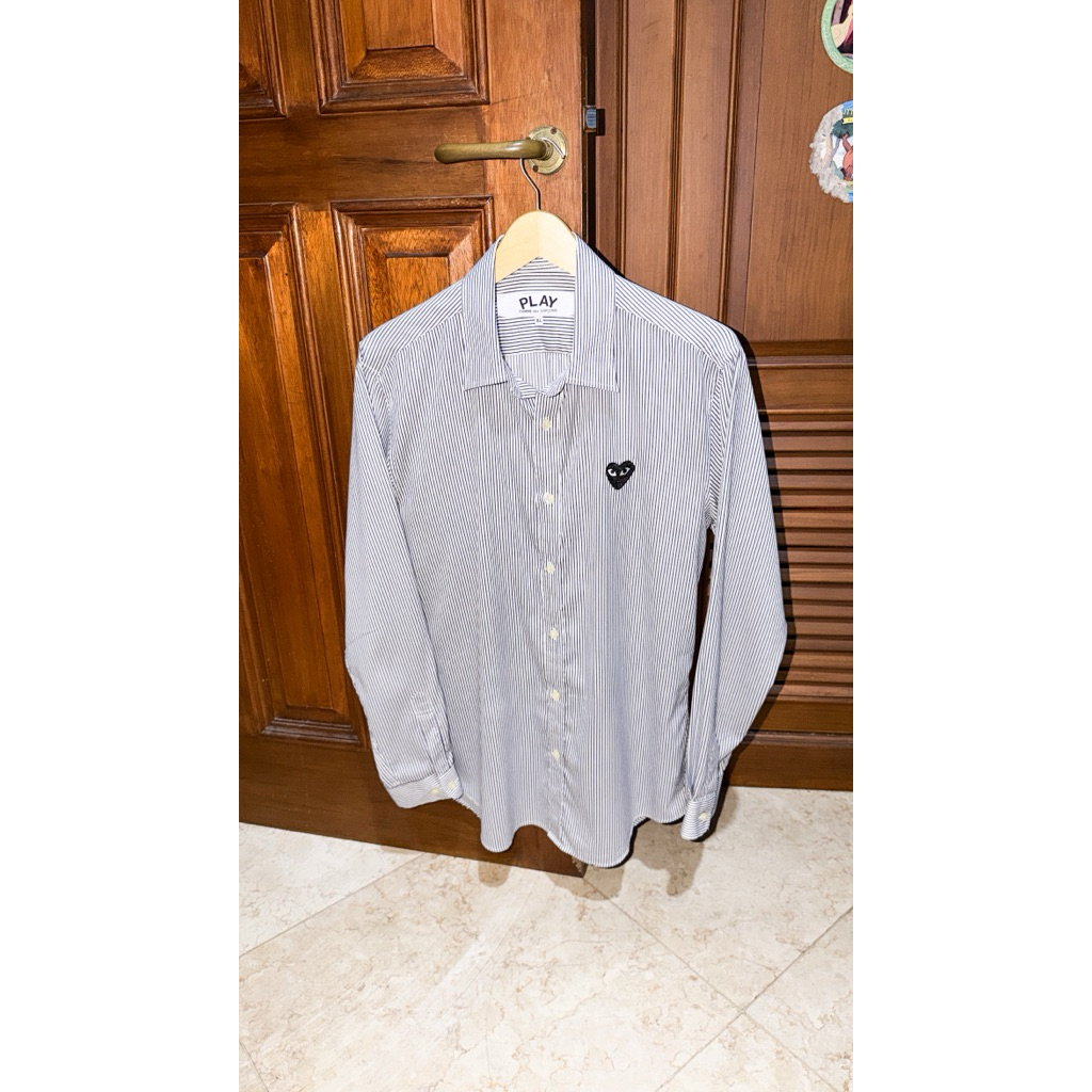Kemeja Play CDG Striped Blue Navy Salur Garis Biru size XL