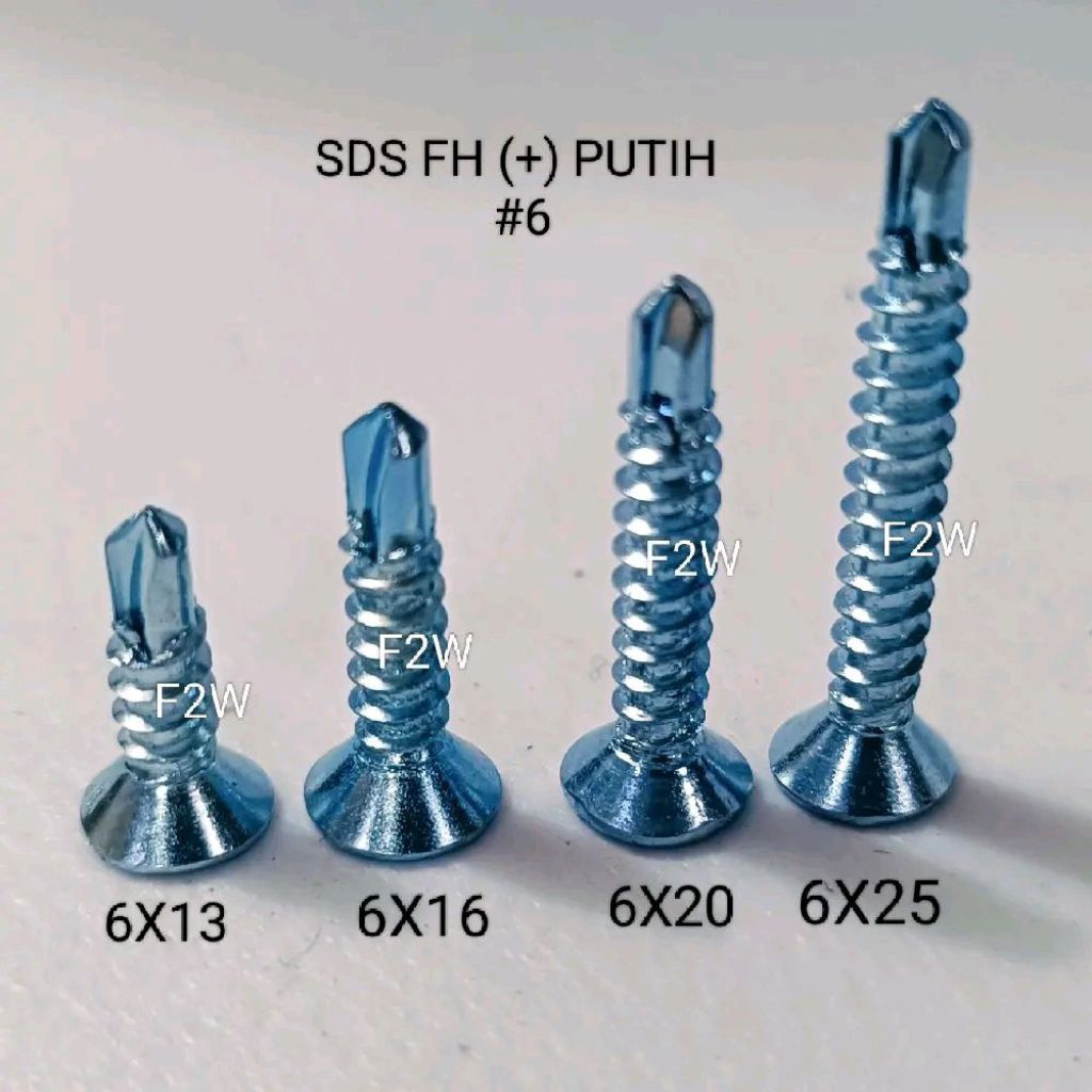 100PCS SDS FH (+) #6 MOON LION SEKRUP DRILLING FLAT HEAD FH (+) PUTIH #6 SKRUP SDS KEPALA RATA