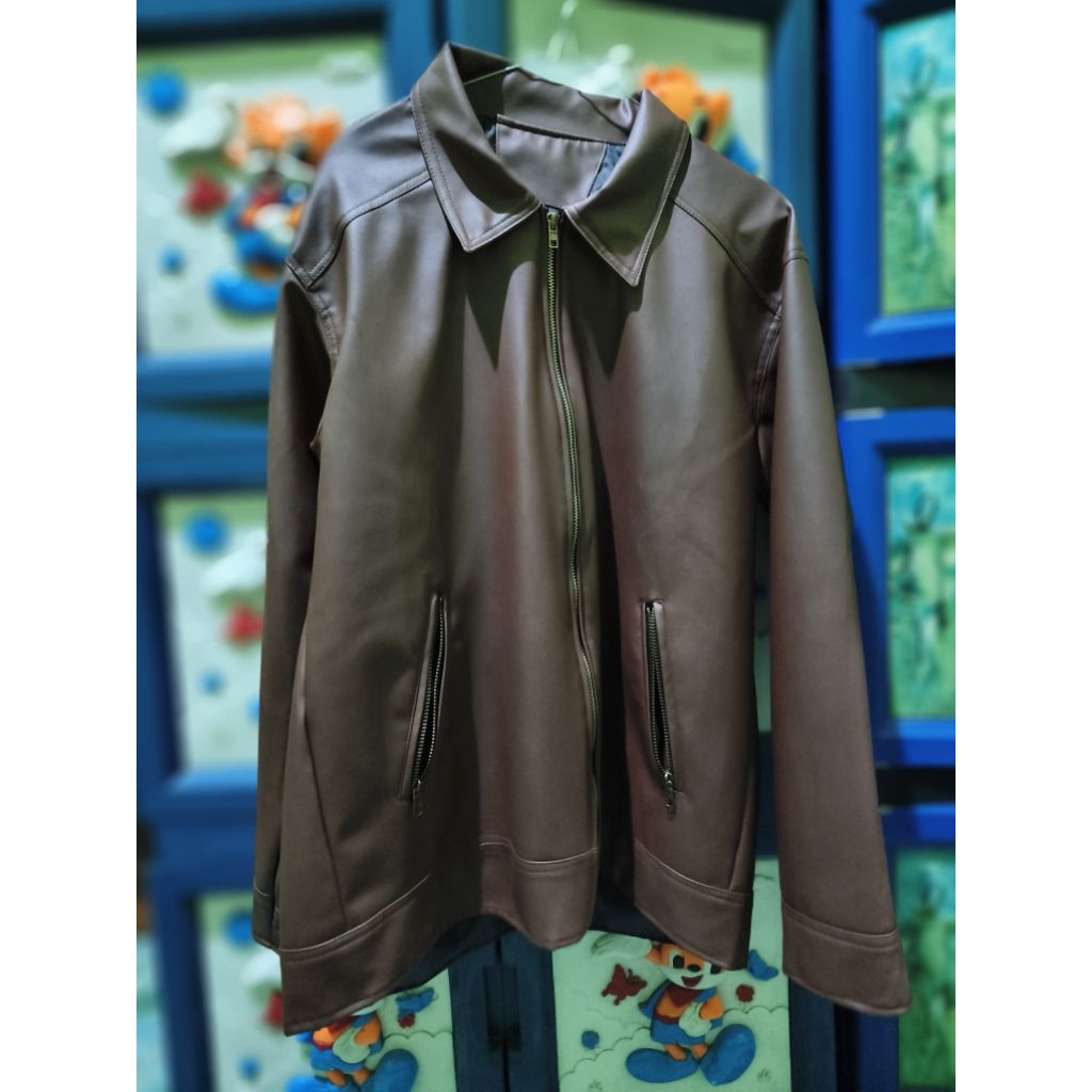 Jaket Kulit Wanita Model Leather L DarkBrown