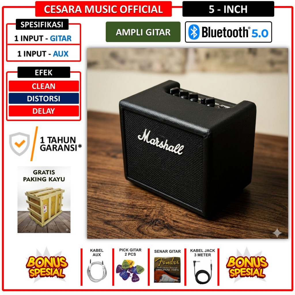 Ampli gitar & bass 5 inc bluetooth 2 input bonus kabel jack, aux, pick bergaransi