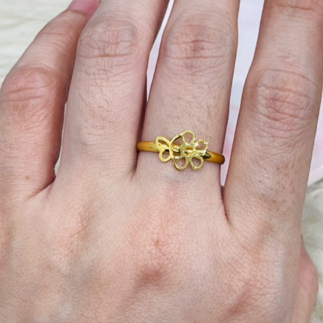 Cincin bunga kupu kupu kopong simple elegat uk 15 emas asli kadar 875