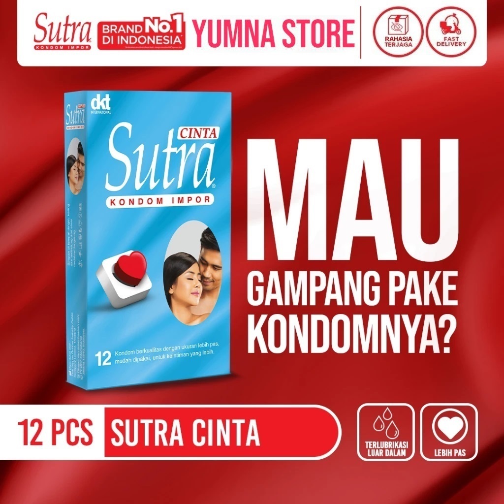 Sutra Cinta 12s Kondom Impor Ukuran 49mm, Terlubrikasi Luar Dalam, Lebih Pas, Paling Gampang Dipake