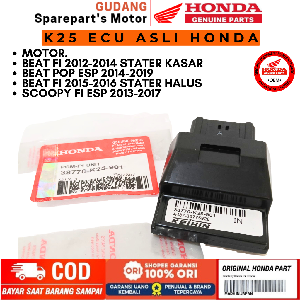 K25 ORIGINAL ECU HONDA BEAT F1,BEAT POP,BEAT ESP,SCOOPY ESP,SPACY