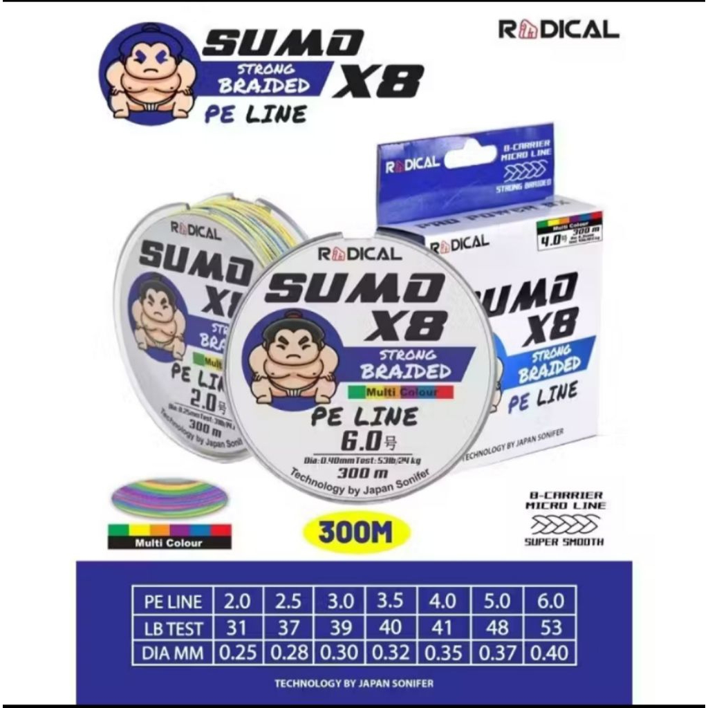 Senar Pancing PE Sumo X8 PE Line Sumo X8 300M Kuat Anti Kusut  Tahan Lama