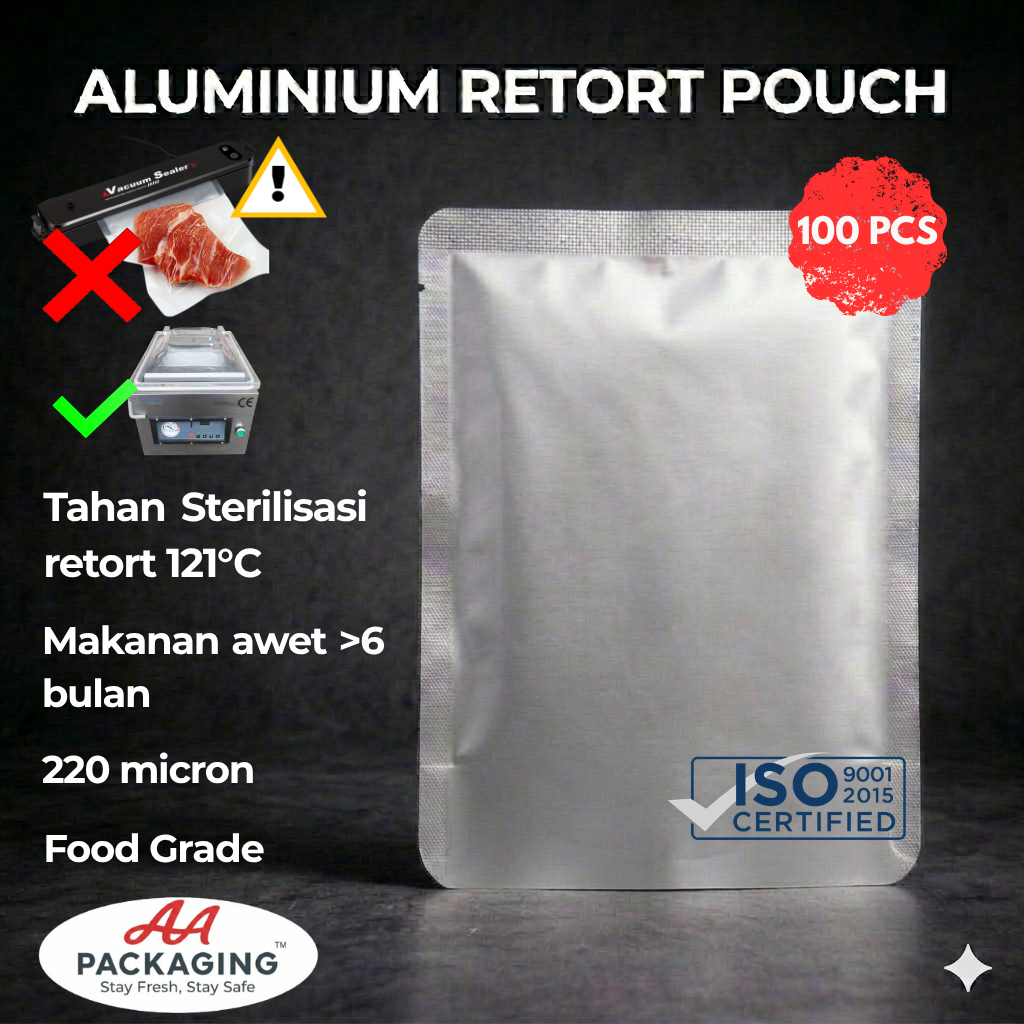 Aluminium Foil Retort Pouch Tahan Panas Dingin (100pcs)