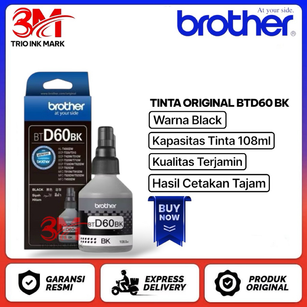 Tinta Brother BTD60 BK Original Ink For Printer DCP-T310, DCP-T510W, DCP-T710W, MFC-T810W, DCP-T220,