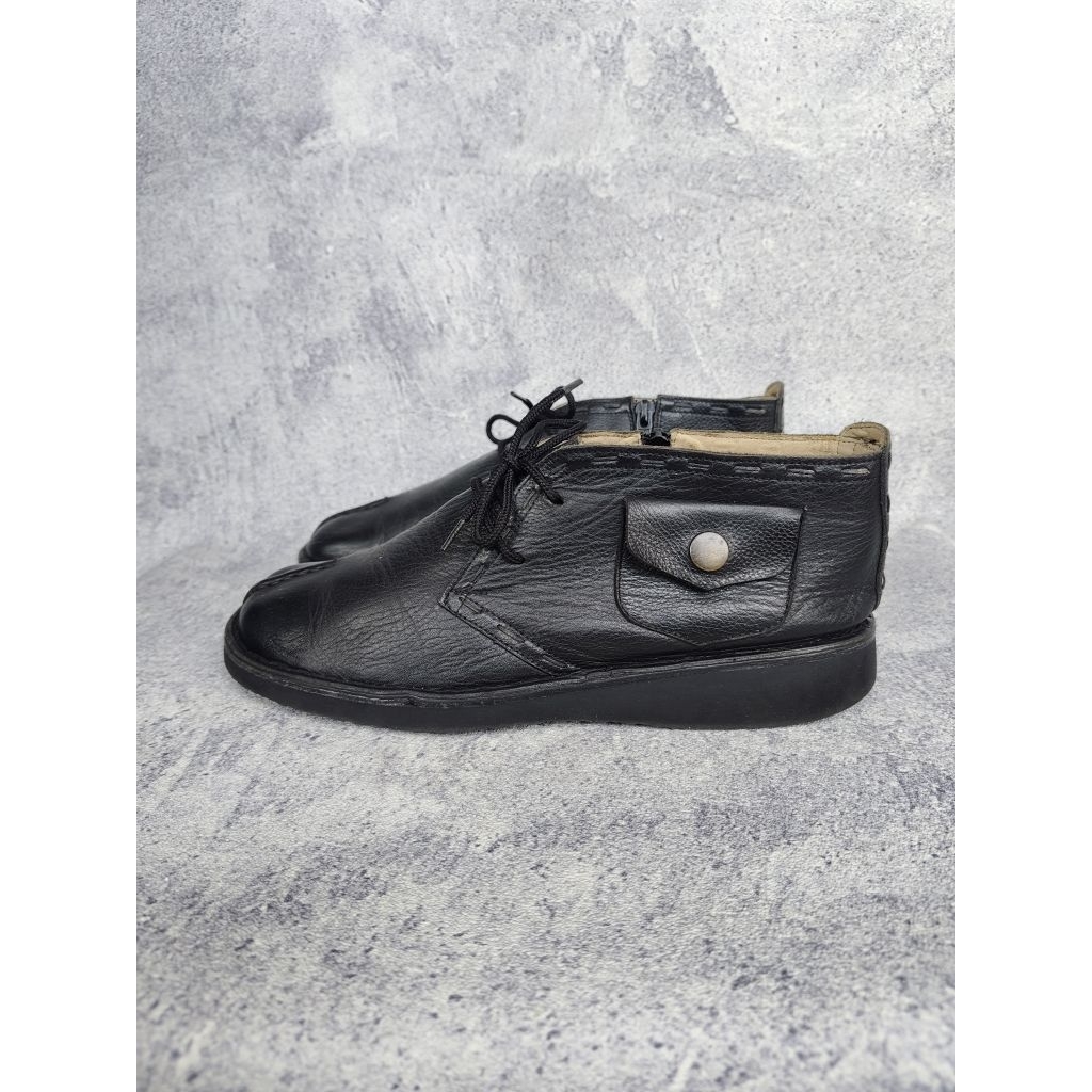 SEPATU LEATHER BOOT FULL BLACK NO BRAND SECOND ORIGINAL LIKE NEW