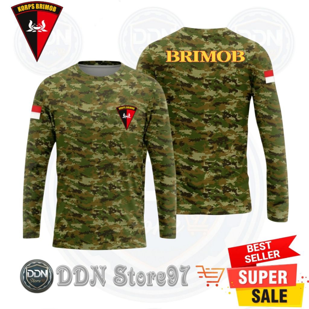 kaos brimob loreng sage green/lengan panjang