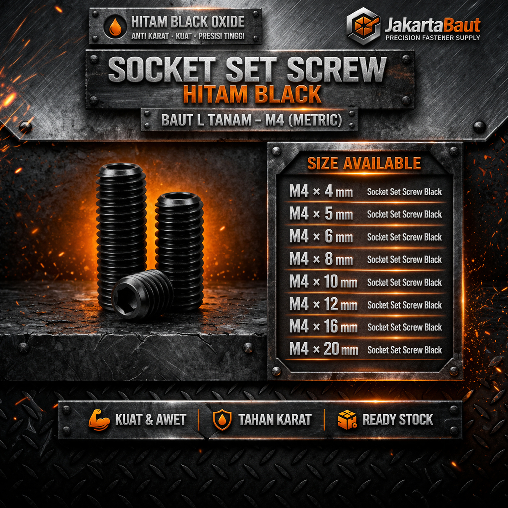 Baut L Tanam M4X12 / L Set 4X12 / Baut Tanam L M4 X 12 / L Set Hitam 4 X 12  - Socket Set Screw Blac