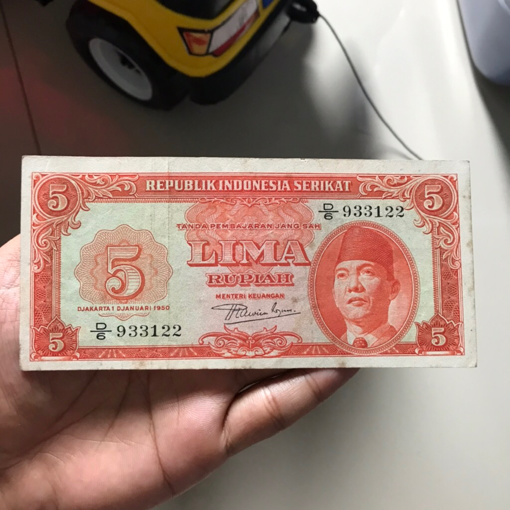 Uang Kuno 5 Rupiah Soekarno RIS Asli