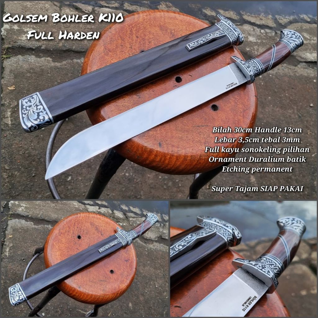 ​[PREMIUM] Golsem Bohler K110 Full Harden - Bilah 30cm Wood Sonokeling Batik