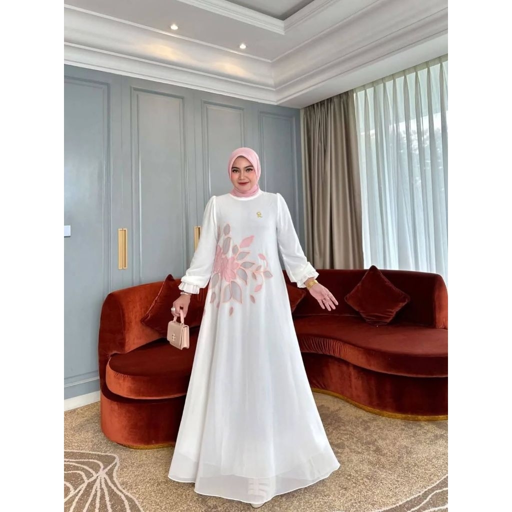 Rumana motif bordir bunga di dada mewah elegan simple bahan Ceruty baby doll