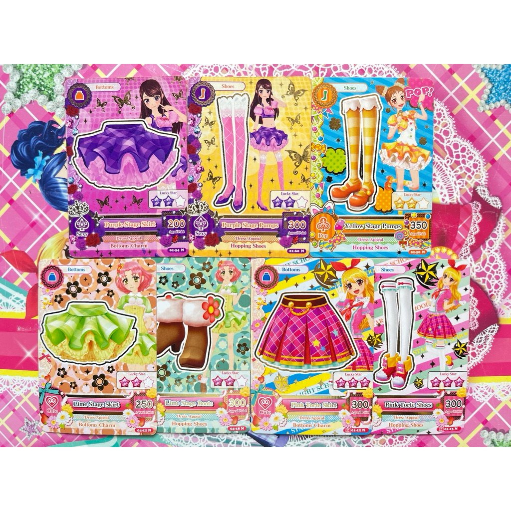 Kartu Aikatsu Pink Stage Purple Blue Lime Orange Yellow Promotion Ichigo Aoi Ran Sakura Kaede Otome 