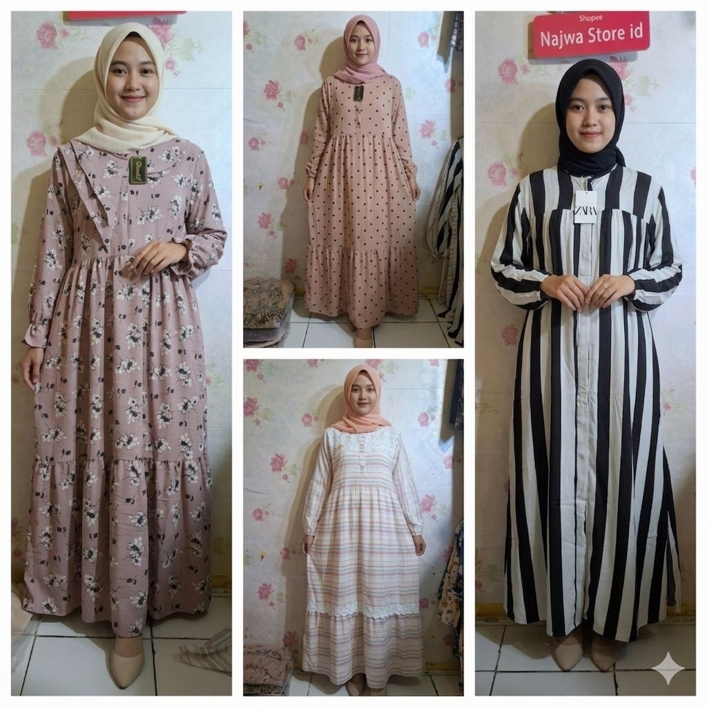 Gamis wanita bahan katun adem dan nyaman sale habiskan stok ori crisdian,zara,clarabel,orifa