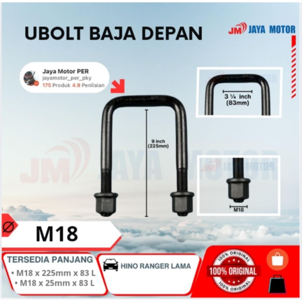 U-Bolt Baja/ Pengikat PER/ Kewel M18 Type L DEPAN (HINO RANGER LAMA)