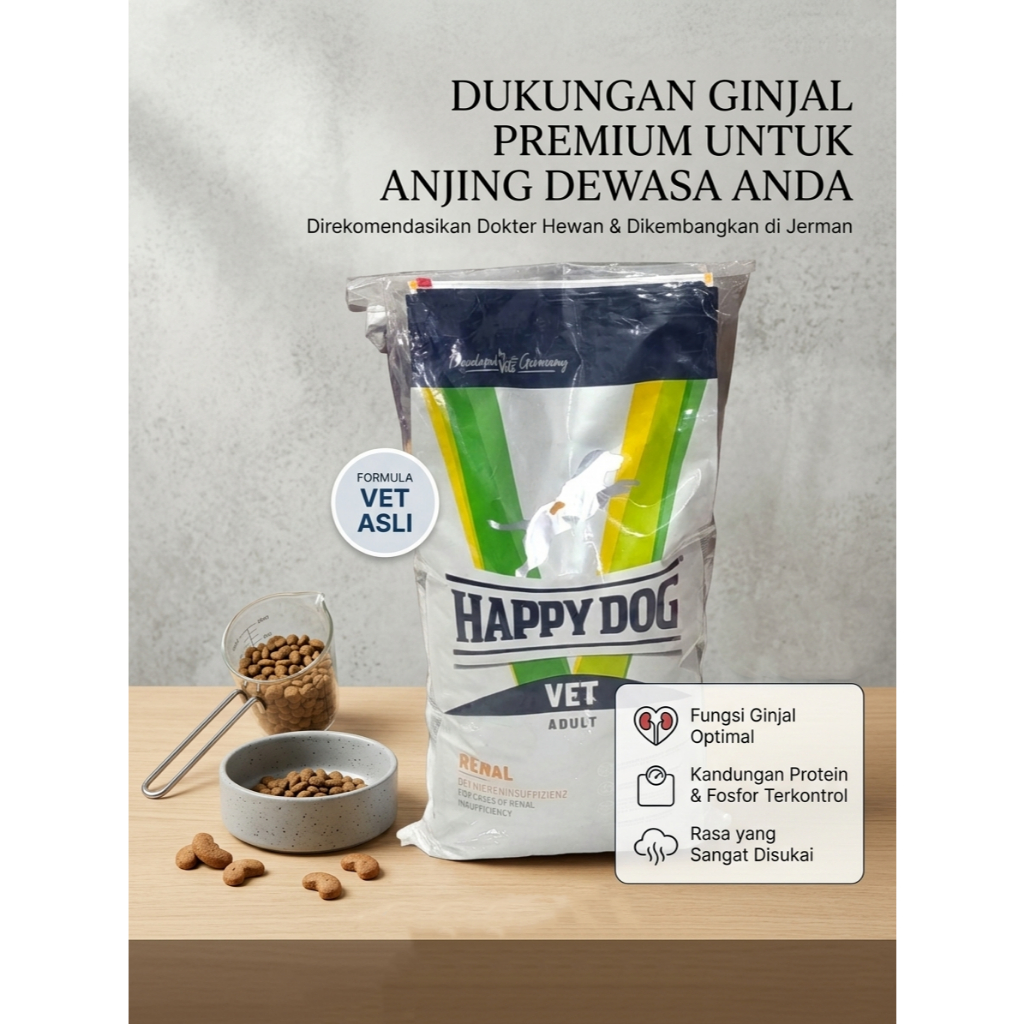 HAPPY DOG VET Renal 12 KG Dry Dog Food Makanan Anjing Kering Urinary Kidney Care Sakit Gangguan Fung