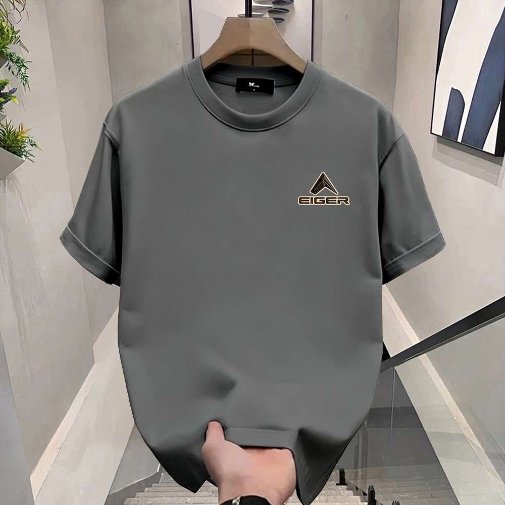 [Camar kaos] Kaos Pria Eiger Abu-Abu Lengan Pendek Logo Minimalis Desain Polos Modern