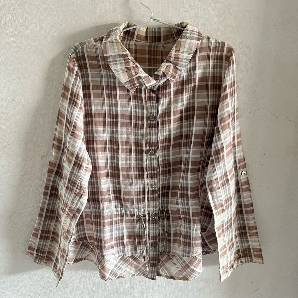 Atasan Kemeja Kotak Kotak Pink Brown Coklat