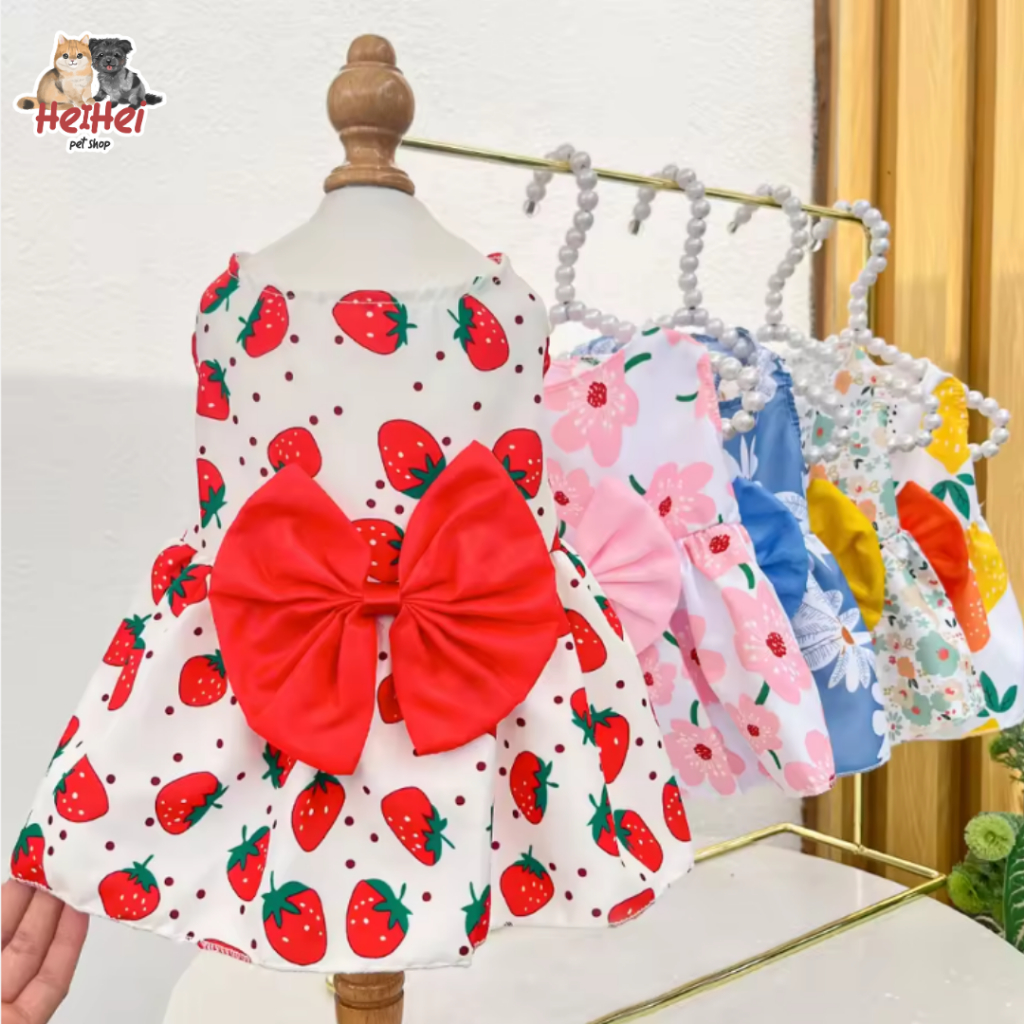 MOMO FLORAL DRESS - Baju Terusan Dress Lucu Kitten Kucing Betina / Anjing Betina / Baju Hamster Beti