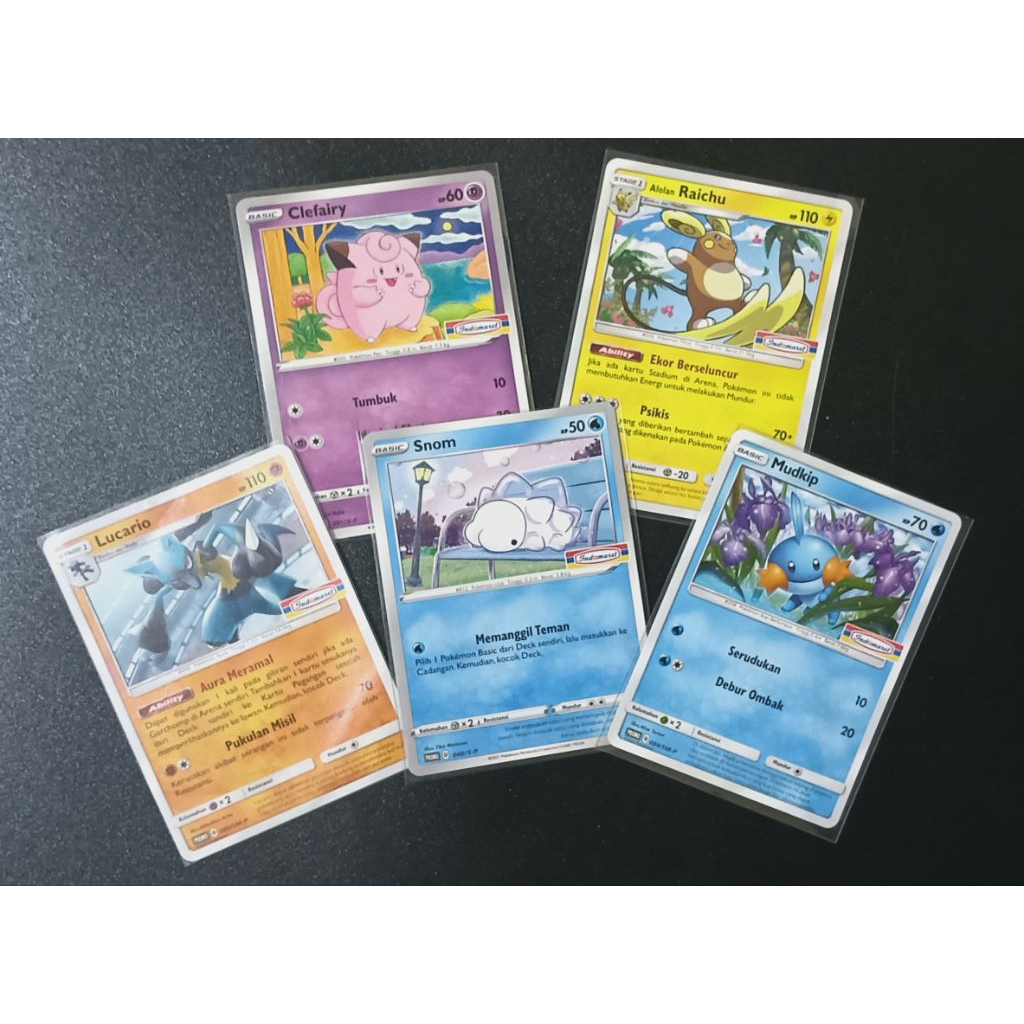 Raichu, Clefairy, Lucario, Mudkip, Snom Indomaret
