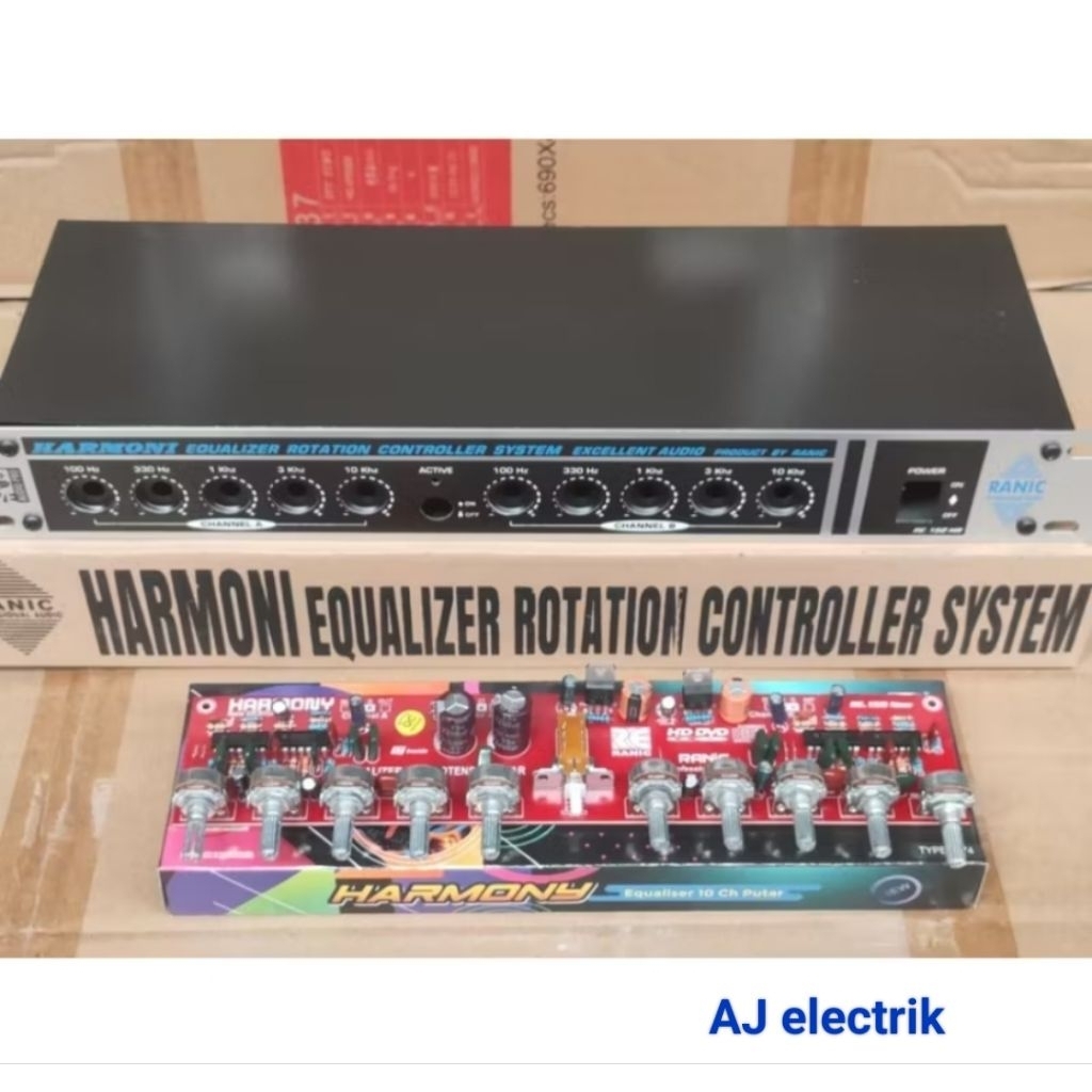 Kit dan Box Equalizer 10 Chanel Stereo Potensio Putar Harmony New. Terbaik