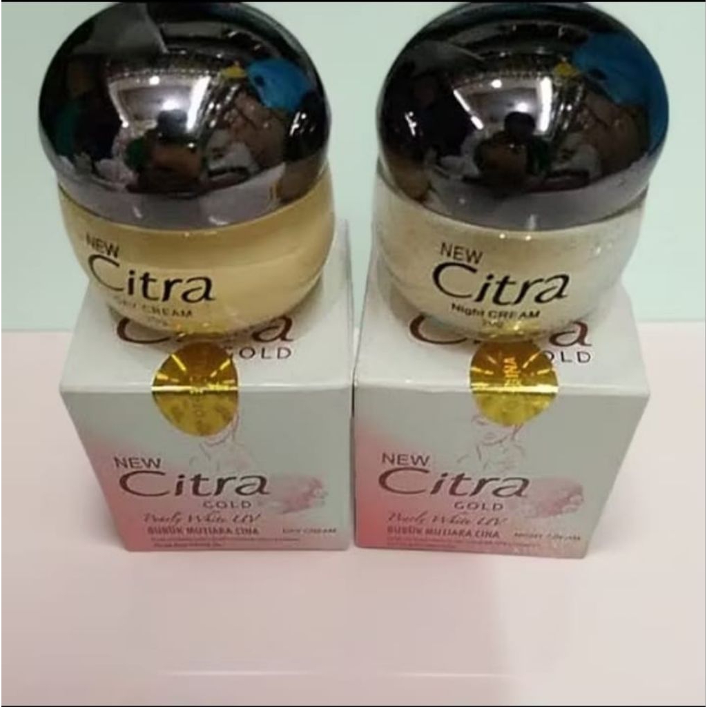 LUSINAN Citra Gold Cream Siang dan Malam 20gr - Pelembab Wajah dengan Bubuk Mutiara Cina, Perlindung