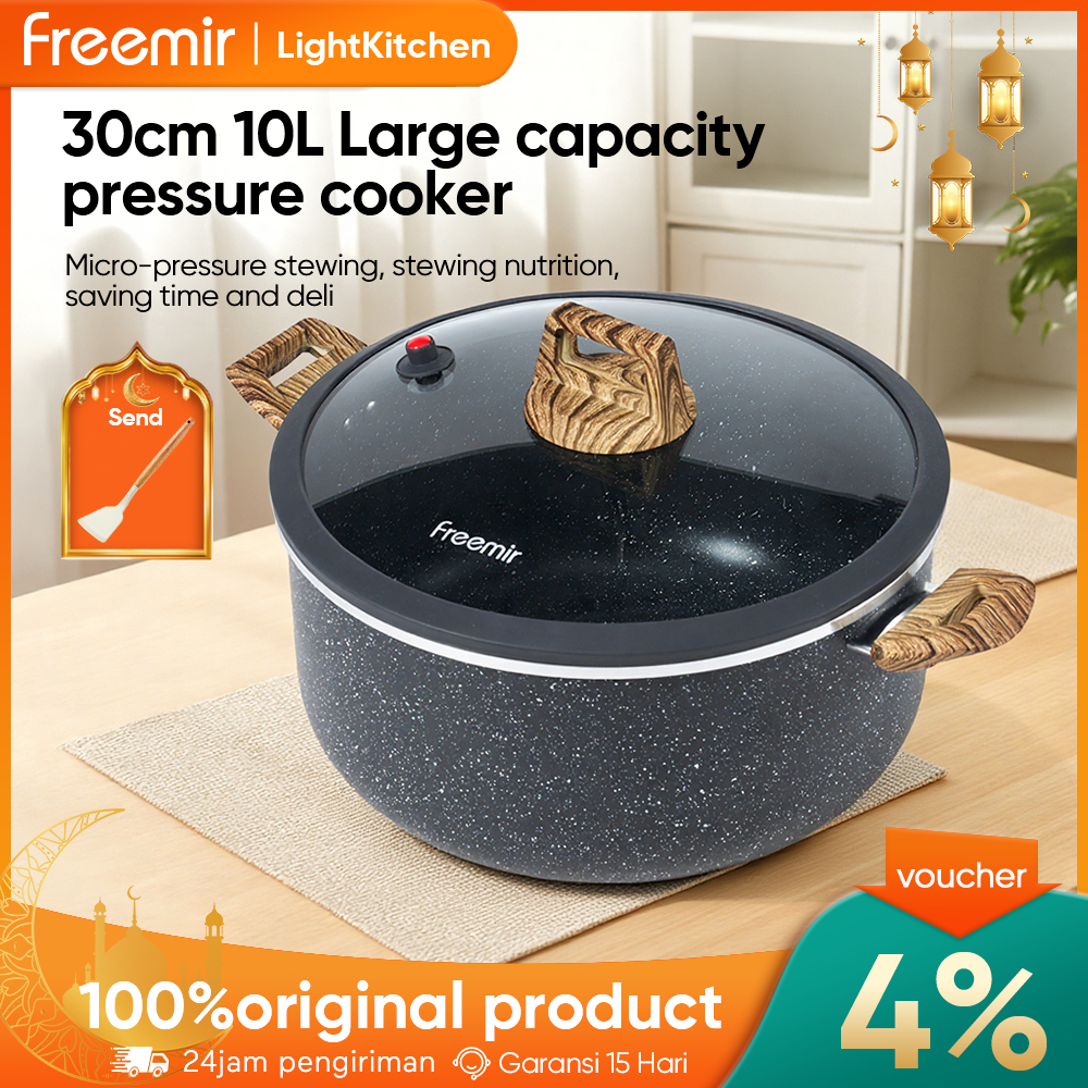 [Hadiah Ramadan]freemir Micro-Pressure Panci Sup Besar 30cm 10L memasak bahan besar (Rebusan Daging/