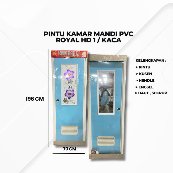 pintu kamar mandi pvc kaca cermin + free packing kayu