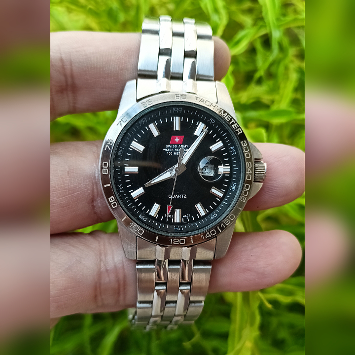 SWISS ARMY HCC-1121L Black Silver Watch Original Second | Jam Tangan Pria Preloved