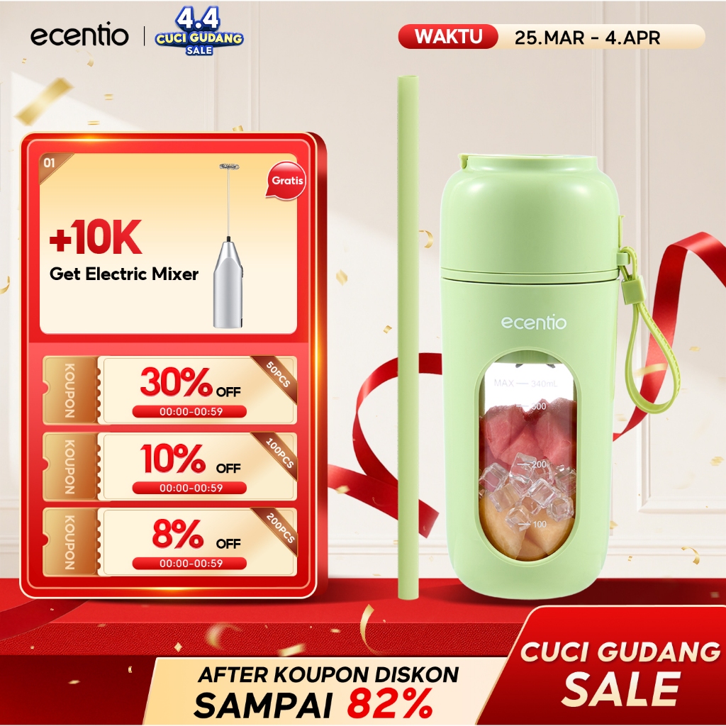 ecentio Juicer Mini portable Blender 12 mata pisau Pembuat Jus Juicer Chopper kecil kapsul  buah tan