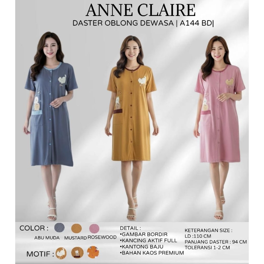 ANNE CLAIRE Daster Kaos Tangan Pendek Kancing Full