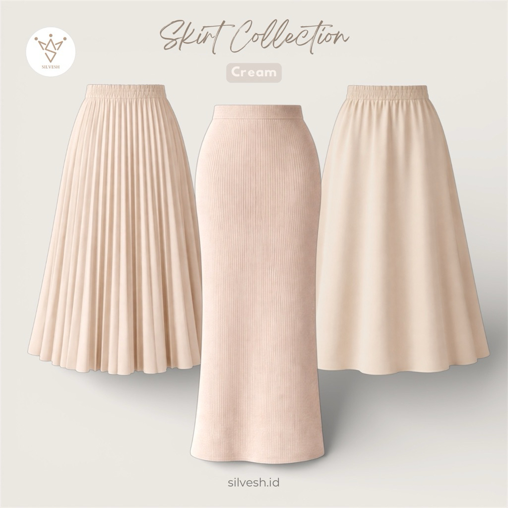SKIRT COLLECTION - Cream Ivory/Rok Cream Panjang/Bawahan Warna Ivory/Rok Cream Muda/Dress Coderme