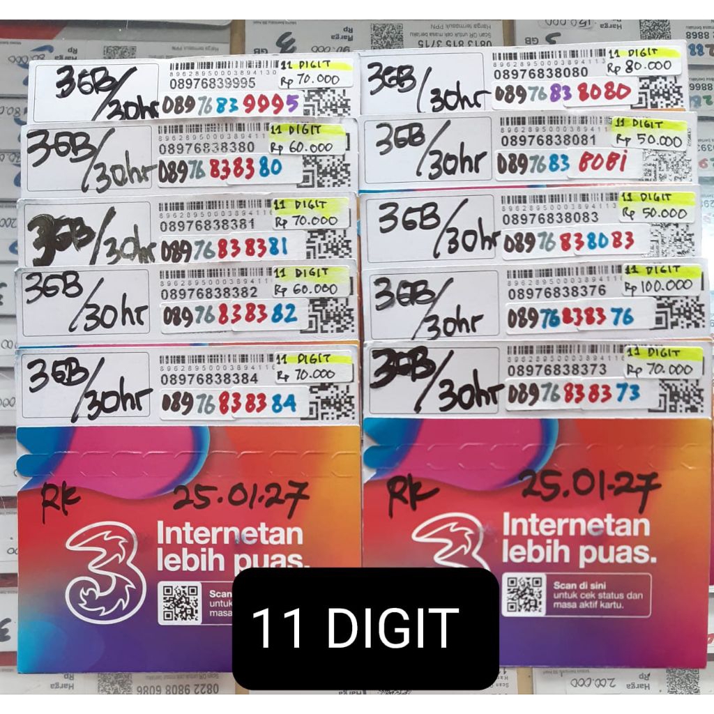 Nomor 3/ TRI 3GB 11 Digit Triple 9, 5/ ab ab ax