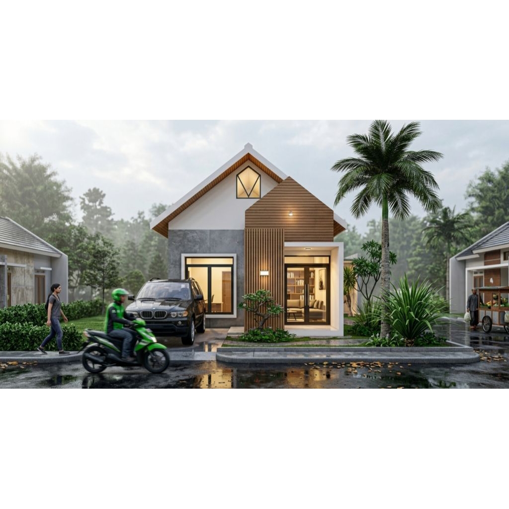 Desain rumah minimalis 7x13m2, 3 kamar tidur. paket desain sudah jadi. jasa desain rumah 3D