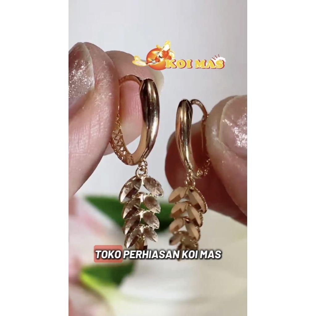 Anting Emas Klip Daun