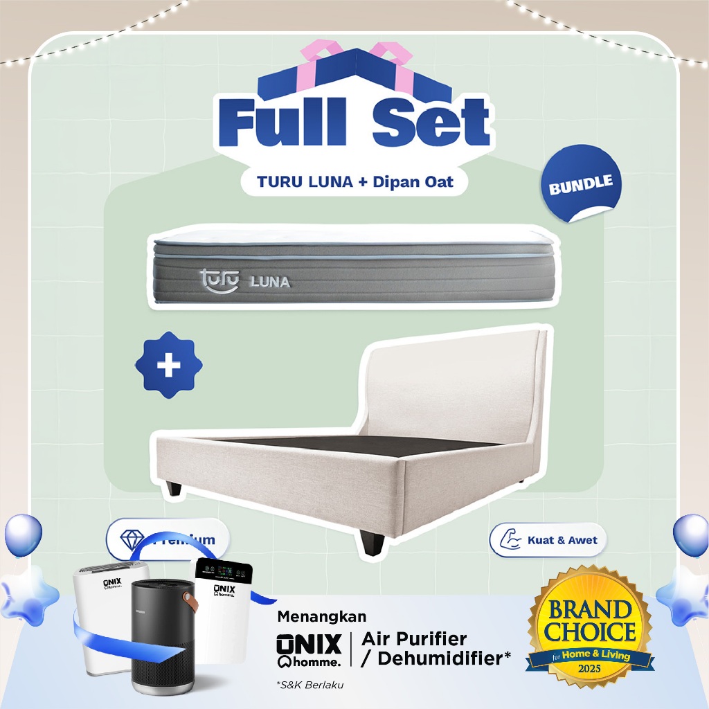 Set Bundle Pocket Spring Bed TURU LUNA + Dipan PEANUT / OAT TURU - FULL SET TERMURAH