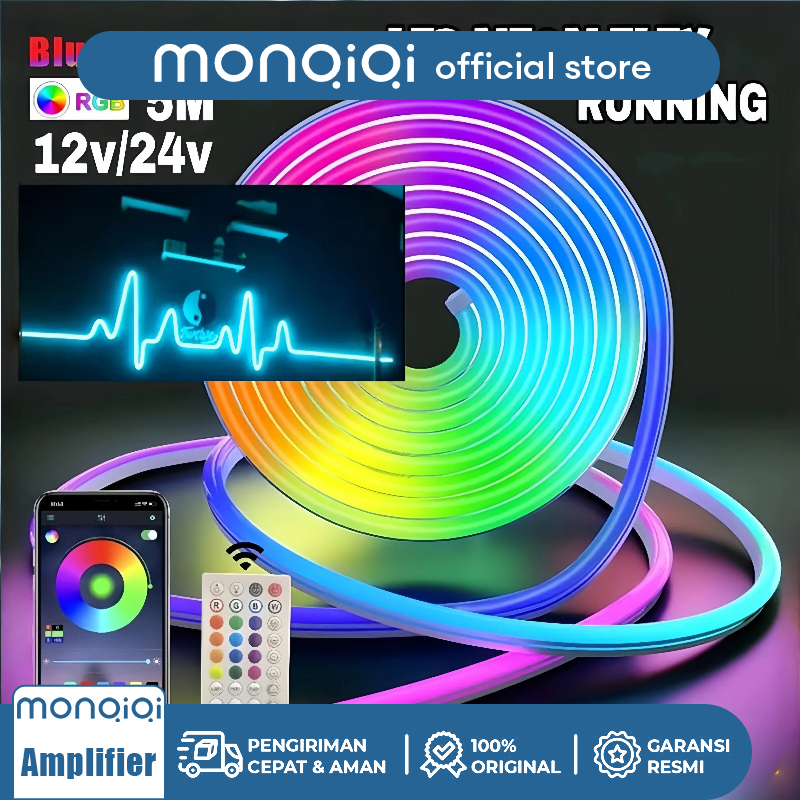 Lampu Running Led USB Neon Flex Neonflex RGB Running 5M DC USB Sensor Suara + Remot Control App Cont