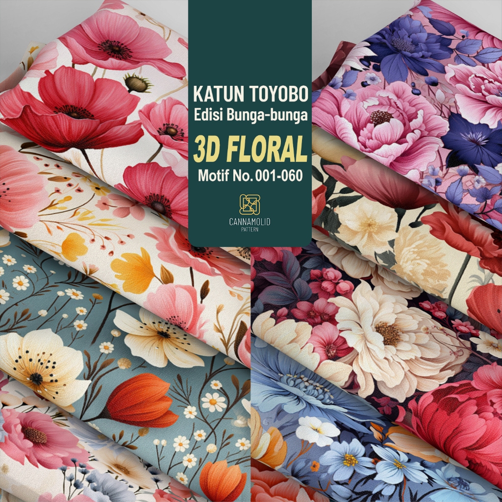 Kain Toyobo Motif BUNGA 3D Besar Printing | Lebar 145cm | 3D FLORAL 1-60