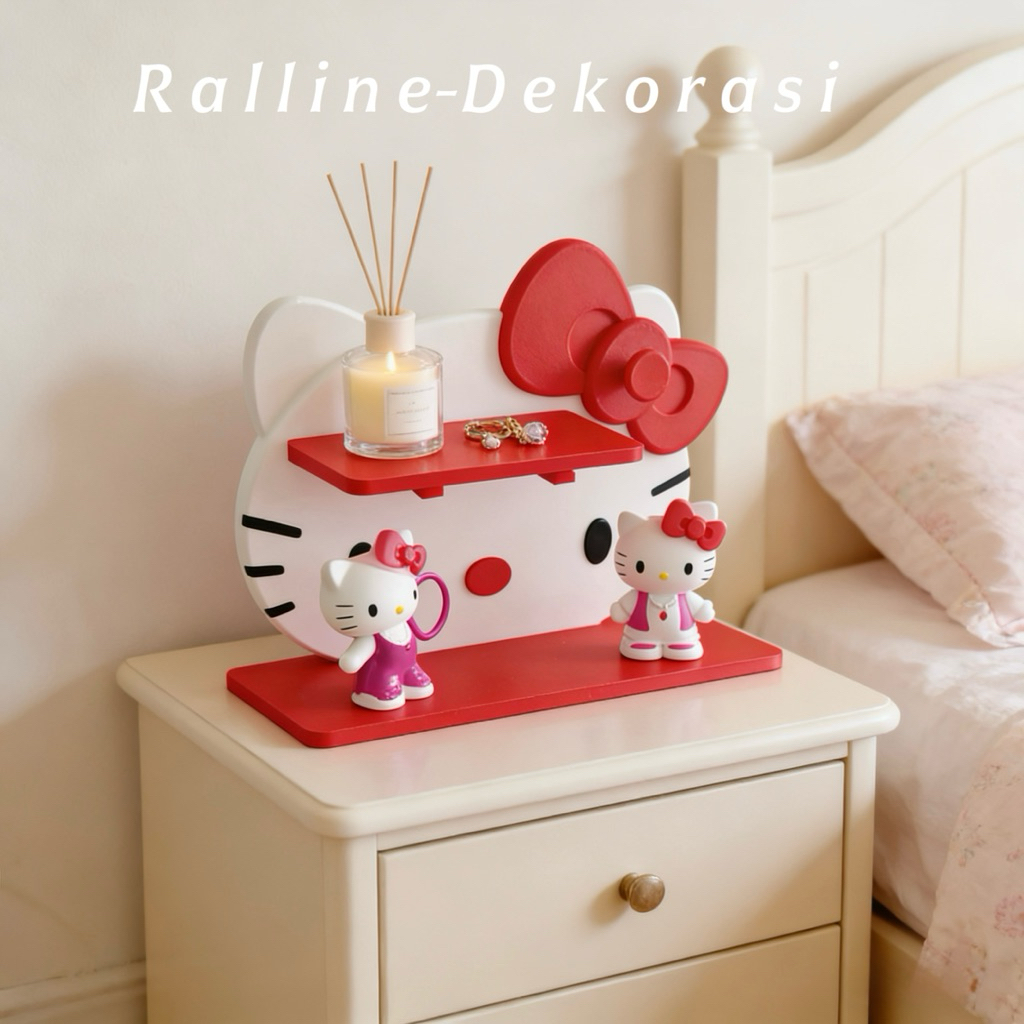 Rak Meja Hello Kitty Lucu - Organizer Meja Rias 2 Warna Merah & Pink